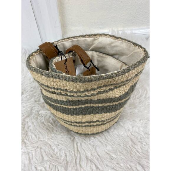 NWT Creative Co-op Set of 2 Jute Woll Basket with Leather Loop 6" and 4" - Picture 1 of 8